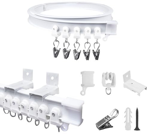 FOGAWA 1m Vorhangschiene wandmontage mit 8 Vorhangklammern, Wandvorhangschiene, Flexible Gardinenschiene, Wandschiene für Duschvorhangstange, Raumteiler, Vorhangschienensystem mit Wandhalterung, Weiß