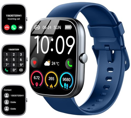 uaue Smartwatch Herren Damen, 1,91 HD Smartwatch Damen mit Telefonfunktion, Smart Watch Fitnessuhr 113+ Sportmodi, IP68 Wasserdicht, Sportuhr mit Herzfrequenz Schlafmonitor Schrittzähler, Blau