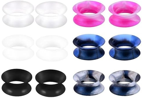 Uwiyo 6 pares de tapones para los oídos de silicona, 3-25mm, de silicona, con doble ahuecamiento, flexibles, para túneles de carne, tapones para los oídos, joyería de piercing unisex, 22mm, Silicona