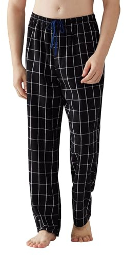 Jveyvth Herren Pyjamahose Flanell Baumwolle kariert Schlaf & Lounge Hose, PJ Hose mit Taschen und Knopfleiste