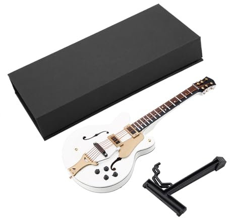 7in Mini -Gitarre, 1:12 Gitarre Ornament White Miniature E -Gitarre Replik mit Box Miniatur Musikinstrument für Dollhouse, Mini Music Room