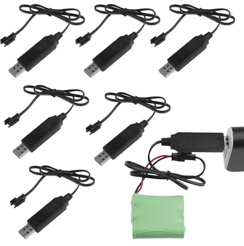 Eophmi 6pcs Rc Car Battery Charger 3.7v Drone Usb Charger Cable with Sm-2p Connector Plug Drone for Nicd Nimh Lipo Batteries Usb Charging Cable with Led Indicator for Rc Car Child Toy Cars