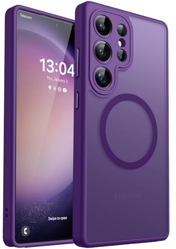 CANSHN Coque Magnétique pour Samsung Galaxy S23 Ultra,Violet Foncé | Protection Complète de l'appareil Photo, Housse Fond Mat Translucide