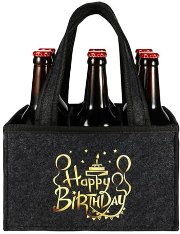 Anicy Happy Birthday Männerhandtasche Bier Geschenke für Männer Geburtstag | Geschenke für Männer Geburtstag, 6 Flaschen, Flaschentasche Filz, Biergeschenk für Herren, Vater, Sohn, Freund
