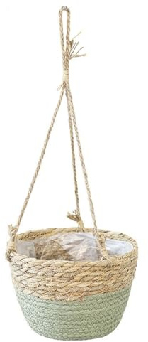 Pot de Fleurs à Suspendre en Corde de Jute, Suspendu Panier Tissé, Pots de Plantes, Jardinière Suspendue en Corde, Panier Jardinière Suspendue Pot pour Plantes, Intérieure ou Extérieure(Vert F)