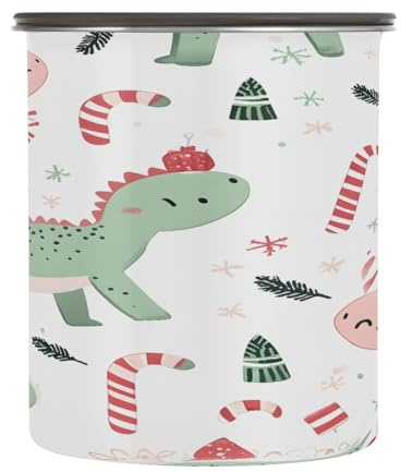 SKYSHU Luftdichte Frischhaltedosen mit weihnachtlichen Dinosauriern, 900 ml, Edelstahl-Kaffeedosen mit Vakuumverschluss, für Küchenorganisation, Kaffeebohnen, Tee, Zucker, Mehl