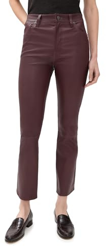 FRAME Women's The Leather Reboot Crop Pants, Oxblood, 26