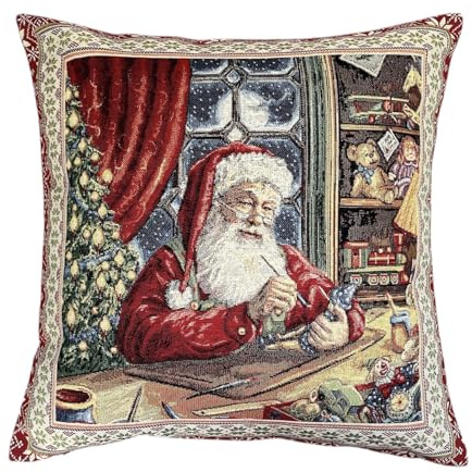 Home of Christmas Hochwertiger Gobelin Kissenhülle für Weihnachten 45x45 cm | Kissenbezug | Weihnachtskissen | Sofakissen | Wertige Dekokissen (Santas Werkstatt (mit Lurex))
