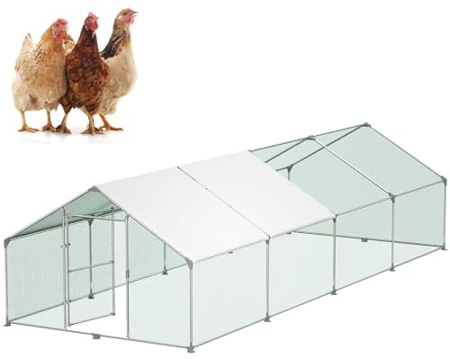 Froadp 3x8x2m Hühnerstall Außengehege Geflügel Voliere mit Dach | Mit PE-Sonnenschutzdach, Schlosstür und stabiler Konstruktion, Großer Auslauf für Hühner, Enten, Kaninchen und Kleintiere