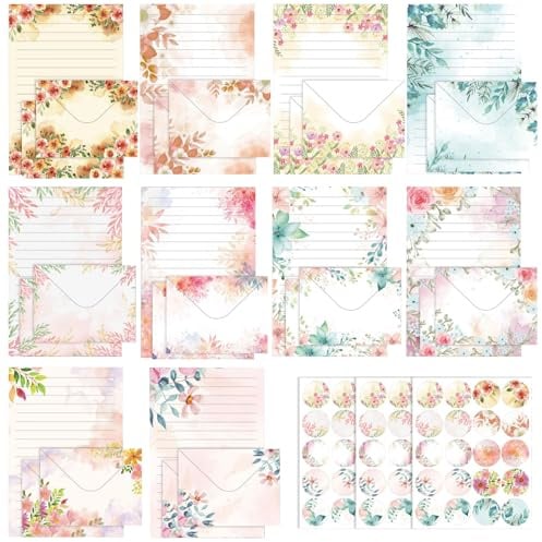 CHSEEO 160 Stück Briefpapier mit Umschlag Set (50 Briefpapier umschläge) – A5 Motive für Geburtstag & Dankeschön – Innen unbedruckt für Einladungen & persönliche Glückwunschkarten (Mädchen & Kinder)