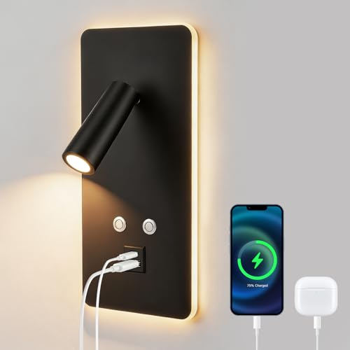 Liseuse Murale avec USB, 3W+9W 3000K Dimmable en Continu, Applique Chambre | Applique Liseuse Tete de Lit, pour Salon Éclairage d'ambiance de Chambre – pour Confort Visuel et Décoration Moderne