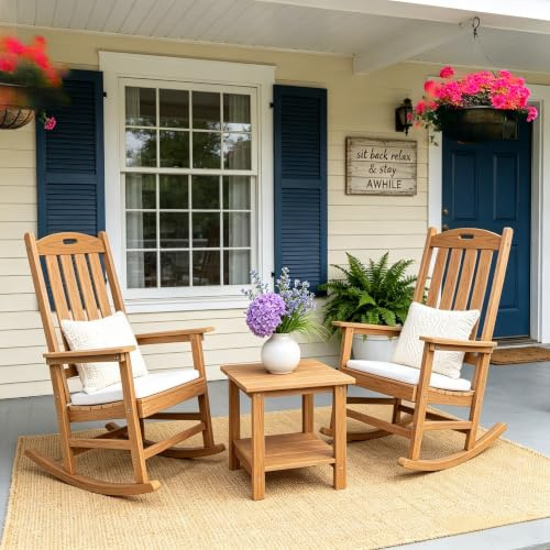 Heavy Duty Weather Resistant HIPS Porch Rocking Chair for Outdoor & Indoor Use (Teak Color)