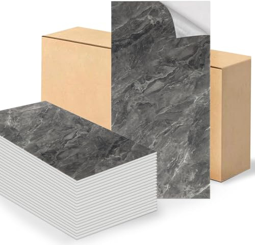Swehooirt Black Grey Marble Tile Stickers 60x30cm 10Pcs Thicken Self Adhesive Wall Tiles,Peel and Stick Waterproof Vinyl Marble Tiles for Bathroom Kitchen Splashback Living Room Bedroom