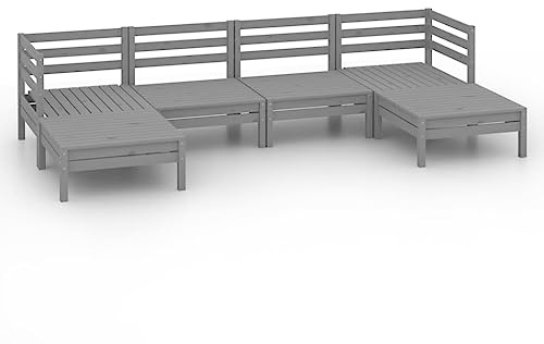 Mhdvray 6-TLG. Garten-Lounge-Set Grau Massivholz Kiefer 63,5 x 63,5 cm Modular Sitzgruppe Outdoor Modernes Design Robustes Holz für Balkon Terrasse Garten