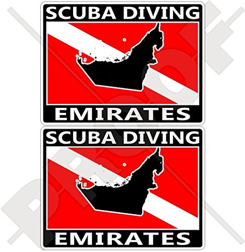 United Arab EMIRATES SCUBA DIVING FLAGGE - UAE Map Form 75 mm Rechteckige Vinyl-Stoßstangenaufkleber, Aufkleber x2