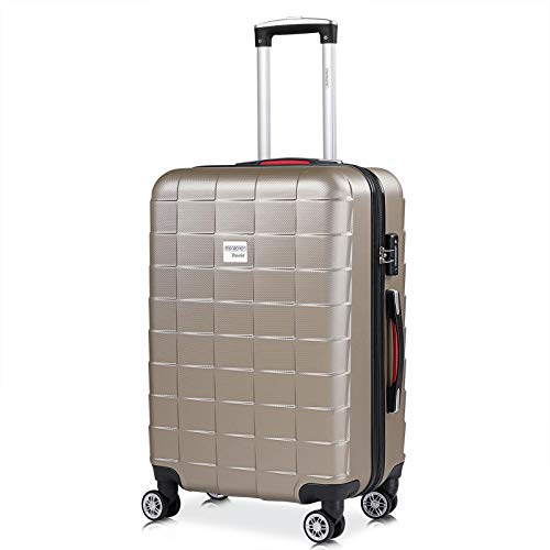 MONZANA® Valise Rigide Exopack Champagne Taille L Serrure TSA 4 Roues 360° Poignée télescopique Plastique ABS Voyage Avion