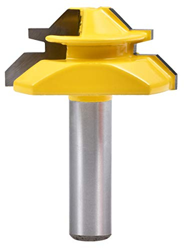 KATUR 45 Degree Lock Miter Router Bit Joint Router Bit with 8mm Shank for Thick Wood Cutter Tool and Window Bits(8mm Shank 1-3/8 Width)