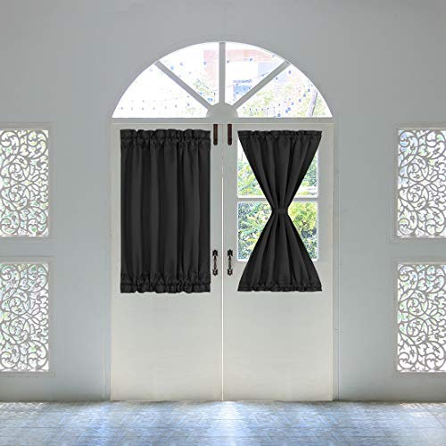 PiccoCasa Panneau de rideau de porte occultant - 63 x 101 cm - Draperie solide avec embrasses - 1 panneau, noir