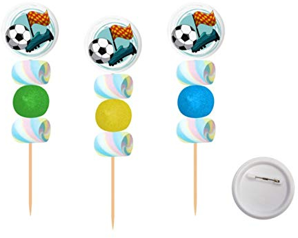 Lote de 15 Brochetas de Golosinas con Chapa Alfiler Fútbol. Recuerdos. Juguetes y Regalos para Fiestas de Cumpleaños, Bodas, Bautizos, Comuniones. Navidad y Reyes. DC.