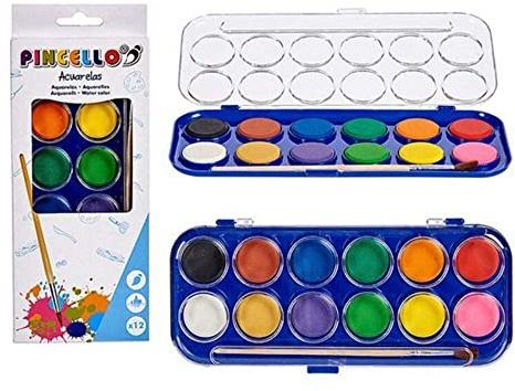 12 Wasserfarben mit Pinsel Set Aquarell Deckfarbkasten Malkasten Farbkasten Farben 36