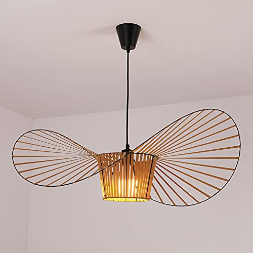 Ds UUby Vertigo Hängeleuchte Kronleuchter Vintage Pendelleuchte (Einstellbare Lampenhöhe) Fiberglas/Polyurethan Retro Hut Licht E27 Lichter für Restaurant Wohnzimmer Schatten Brown 200CM