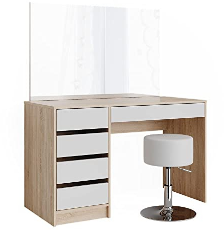 Vicco Schminktisch Sherry, Sonoma/Weiß, 120 cm mit Hocker