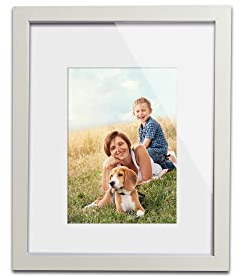 KHG Massivholz-Bilderrahmen lackiert mit stabilem Glas und Passepartout, Holzrahmen, Ideal für Portraits, Urkunden, Poster, Puzzles & Collagen - Weiß, 24x30 cm