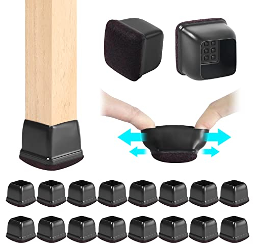 Schutzkappen Für Stuhlbeine mit Filz, Gummi Möbel Beinbecher, Tischbeinbezug, Möbelmatte für Hartholzböden Eckig Schwarz, Seitenlänge 29-37mm 16pcs