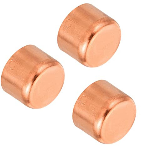 PATIKIL 1 Inch ID Copper Pipe End Cap, 3 Pack Copper Fitting Cap Sweat Plug Solder Connection for Plumbing HVAC Air Conditioner
