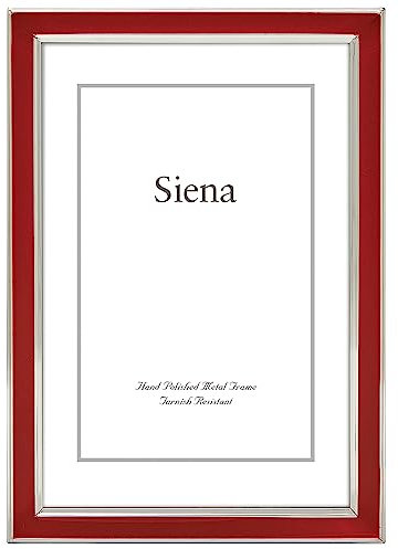 Siena Bilderrahmen aus Silber und Emaille, anlaufgeschützte Oberfläche, perfekter Bilderrahmen für jeden Beistelltisch, Anricht, Regal oder Nachttisch, silberfarbener Rand, rot, 5 x 7,6 cm