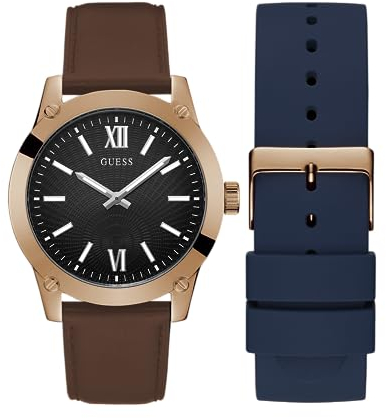 GUESS Hommes Analogique Quartz Montre avec Bracelet en Cuir/Silicone GW0630G3
