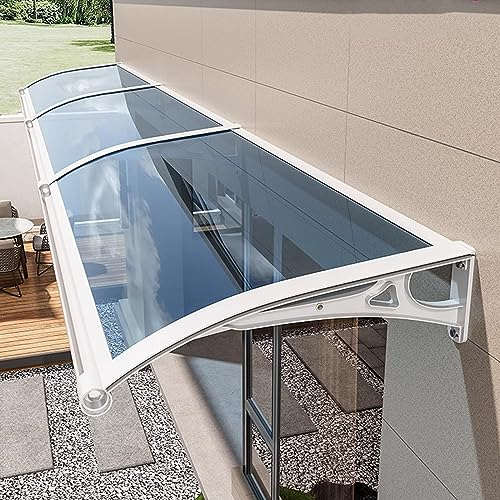 Vordach Haustür,Blaue Pultbogenvordach,Türvordach,Überdachung Haustür aus Aluminium und Polycarbonat,Dach vor Regen und UV-Schutz,Schlagfest Haustürvordach Pultvordach (80x260cm/32 x102)