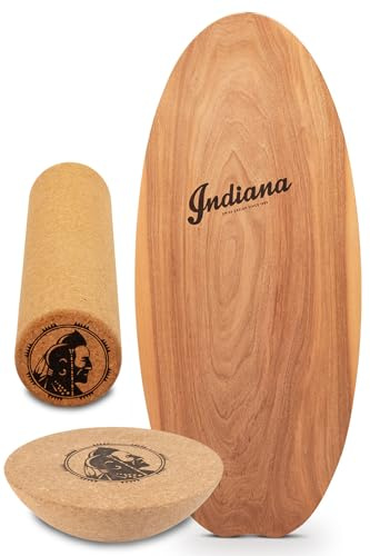 Indiana® Balance Board | DAS ORIGINAL Swiss Made - HANDGEFERTIGT | inkl. Premium Korkrolle | Balancierbrett Fiberglas verstärktem Holzkern | Gleichgewichtstraining für Kinder und Erwachsene