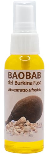 Olio puro di Baobab del Burkina Faso (50 ml) per viso e corpo, non raffinato, spremuto a freddo, azione anti-age per l'elevato contenuto in vitamina E. Prodotto equo-solidale.