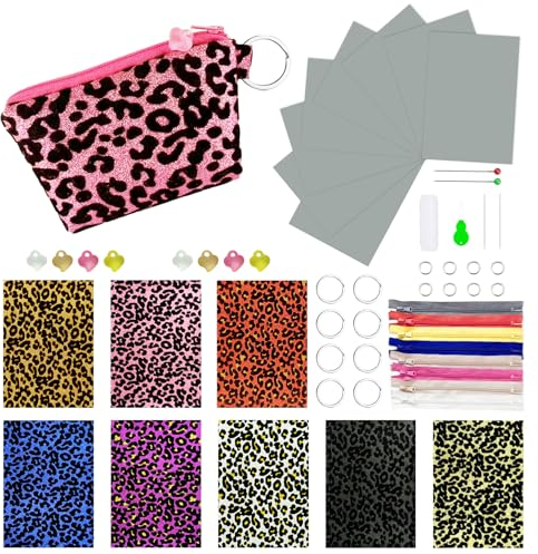 AOUXSEEM Nähset für Anfänger, die lernen, zu beginnen, kleine Tasche, Reißverschlusstasche, Stoffprojekt, Münzgeldbörsen, Federmäppchen, Bastelzubehör für Frauen und Mädchen (Leopardenmuster, 8er-Set)