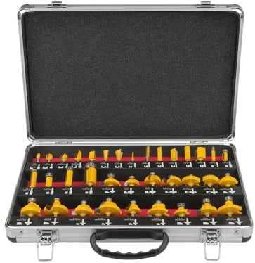 Hoteche Juego de fresas para fresadoras superiores de 35 piezas, vástago de 6 mm, juego de herramientas de carpintería, para fresadoras de madera en calidad industrial para duras y blandas