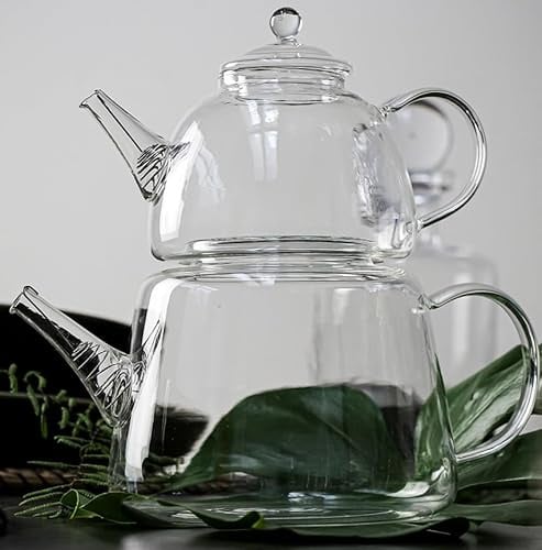Teekanne Set - Transparentes Glas mit integriertem Filter, 800ml & 1000ml Kapazität, Leicht zu reinigen und Spülmaschinenfest