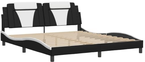 vidaXL Bettgestell, Bett Viana mit LED ohne Matratze, Bettrahmen mit Sperrholzlatten, Doppelbett für Schlafzimmer, Schwarz Weiß 180x200cm Kunstleder