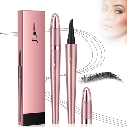 Magischer Wasserdichter Augenbrauenstift mit 4 Gabelspitze Applikator, 3D Mikro Augenbrauenstift, 2024 Neu Wasserfester Eyebrow Pencil Erzeugt mühelos natürlich aussehende Brauen (A-Schwarz)