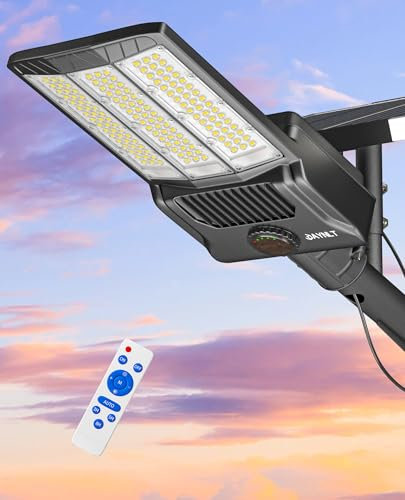 JAYNLT Y-6500W Lampadaire Solaire Exterieur, 6500K Spot Solaire Exterieur, IP67 Étanche Lumière Solaire Extérieure avec Télécommande pour pour Jardin, Cour, Maison, Allée, Chemin, Garage, Parking