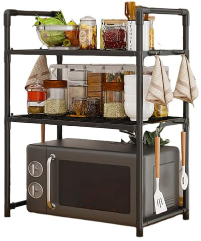 Wlikmjg Microwave Oven Rack,Microwave Stand For Kitchen Countertop Storage | Adjustable Heavy Duty Utility Storage Shelf With Hooks For Kitchen