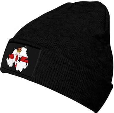 Strickmütze Nordirland Flagge Karte Schwarz Beanie Mütze Unisex Cuffed Hats Weich Beanie Hut Für Running Camping Wandern
