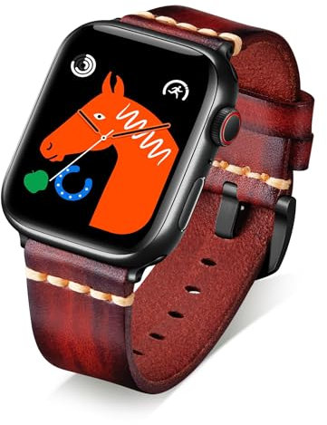 BINLUN Leather Strap Compatible with Apple Watch 38mm 40mm 41mm 42mm 44mm 45mm 46mm 49mm Retro Band Compatible with iWatch Series 11 10 9 8 7 6 5 4 3 2 1 SE SE2 SE3 Ultra Ultra2 Ultra3, 20mm, Red