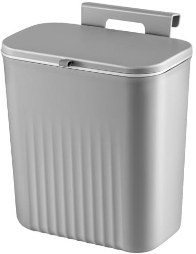 Youyijia Kitchen Bin 9L Foldable Hanging Trash Bin with Lid Food Waste Caddy Rubbish Dustbin Wall Mounted for Under Sink Under Sink Cupboard Door Kitchen Cabinet Camping Bathroom Bedroom White