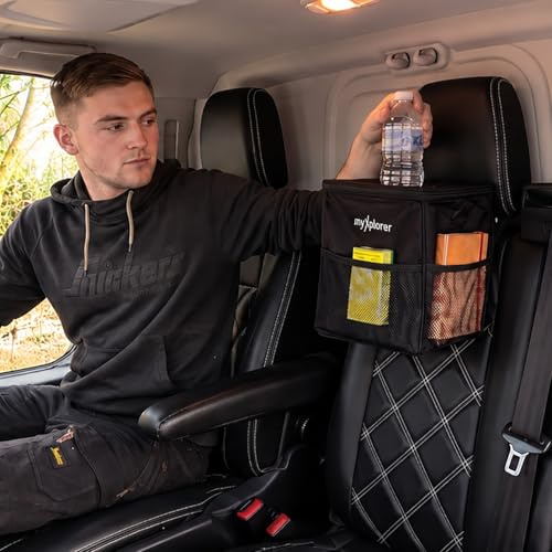 myXplorer Large Heavy-Duty Van & Car Rubbish Bin – Waterproof Vehicle Trash Can with Magnetic Bin-Liner Clips – 10L Leakproof Bin for Vans, Cars & Work Vehicles
