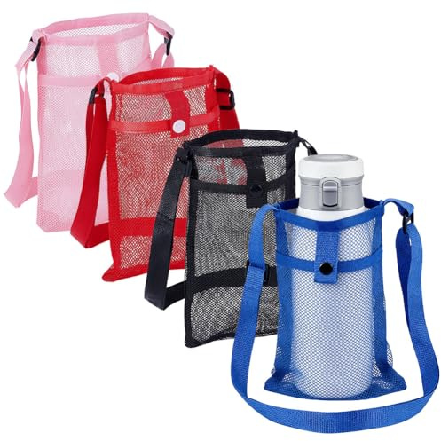 CRAFTYMELODY 4Pcs Water Bottle Holder with Adjustable Strap 4 Colors Crossbody Water Bottle Holder Bag Waters Bottles Pouch Holder Waters Bottles Carrier for Hiking Camping Fishing Travel
