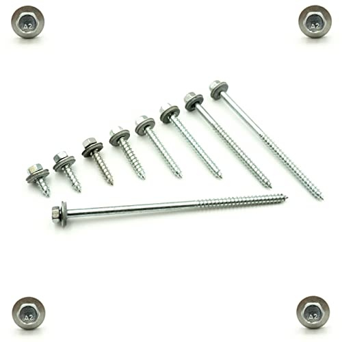Fassadenbauschrauben 6,5 x 90 mm Edelstahl A2 V2A 100 Stück für Trapezblech | EPDM Dichtscheibe 16 mm, Schrauben Art. 9057 für Sandwichelemente; Antrieb SW 3/8