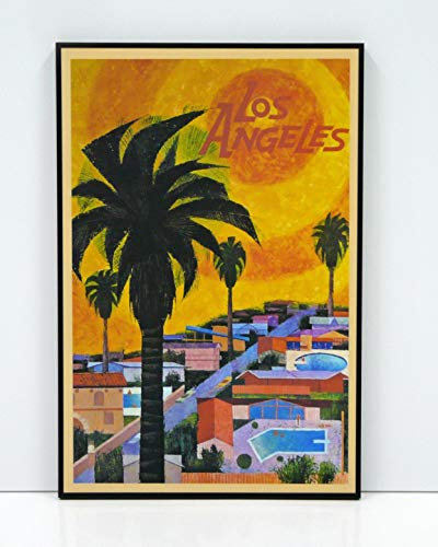 BaikalGallery Travel LOS Angeles 1964 Cartel Enmarcado TAMAÑO 50x75cm (V3168)-Moldura de Aluminio Color Negro - Montaje en Panel Adhesivo (Foam)- Laminado en Mate (Sin Cristal)