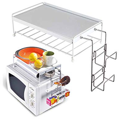 BAKAJI - Estante para Horno microondas - Organizador con Estante Superior para Accesorios de Cocina con Soporte de Metal y plástico ABS - Color Blanco