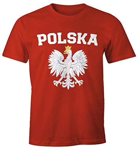 MoonWorks Herren T-Shirt Fußball WM Polska Polen Poland Flagge Weißer Adler rot-farbig M